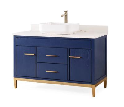 China Beatrice Vessel Sink Bathroom Vanity 48in Modern Single With White Engineered Stone Top for sale