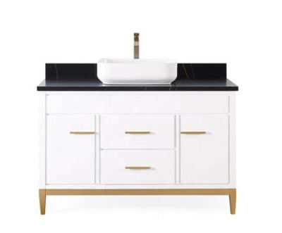 China Beatrice Vessel Sink Navy Blue Modern Single 48in Bathroom Vanity With White Engineered Stone Top for sale