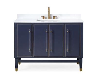 China Dubai Modern Luxury Hotel Bathroom Vanity Navy Blue And Gold Cabinet With Engineered Stone Or Artificial Marble Top for sale