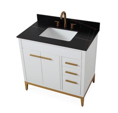 China Modern minimalistic style bathroom cabinet black rock plate white countertop combination dresser for sale