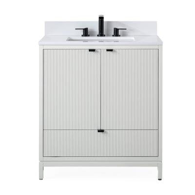 China Traditional White 30in Single Sink Bathroom Vanity With White Cultured Marble Top for sale