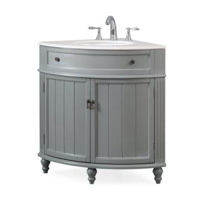 China Modern Corner Shape 24in Gray Bathroom Sink Vanity With White Artificial Quartz Top for sale