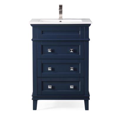 China GUANDA Modern 24 Inch Narrow Floor Navy Blue Modern Bathroom Vanity Cabinets With Cultured Marble Top for sale