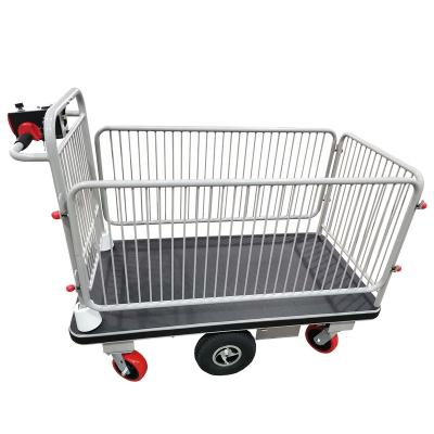 China HG-105B Electric Iron Trolley Cart Center Drive Cargo Electric Hand Truck with Shelf Platform Battery Operated Trolley for sale