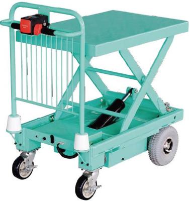 China Factory Hand Lift Powered Trolley With One Cylinder&Scissor And Big 4Wheels for sale