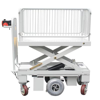 China Heavy Duty Machinery Repair Shops Hand Lift Trolley Scissor Operated Drive With Wire Mesh for sale