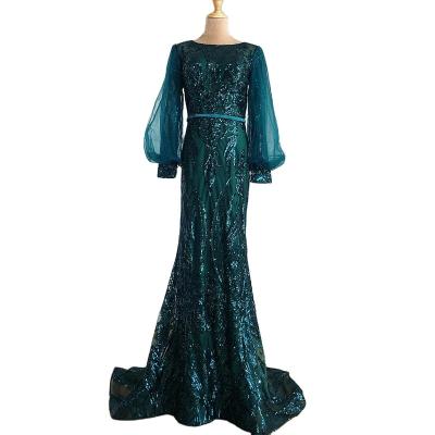 China Serene Hill LA70953 Serene Hill LA70953 Serene Hill LA70953 Breathable Green O Neck Long Sleeves Full Covered Sequined Muslim Dresses for sale