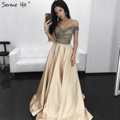 China Breathable Serene Hill Champagne A Line Off The Shoulder Sexy Evening Prom Dresses Long Beaded Women Dresses For Party Robe De Soiree LA6252 for sale