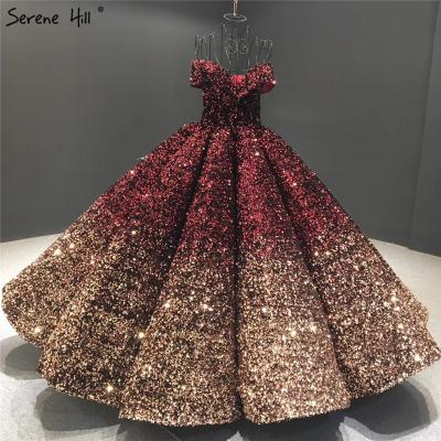 China Serene Hill Sleeveless Sequined Wedding Dresses HA2305 Wine Red Breathable Gold Ball Gown Wedding Dresses For Wedding Custom Made for sale