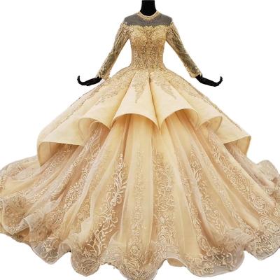 China Gold O Serene Hill Luxury High End Breathable Neck Wedding Dresses HX0078 Beaded Lace Sheath Long Bridal Gowns For Women for sale