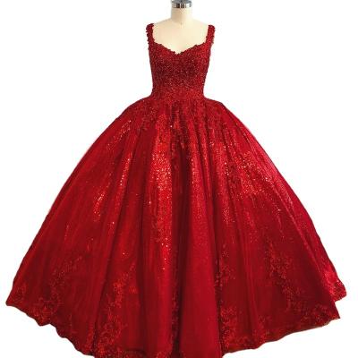 China Princess 2021 Bridal Elegant Sleeveless Beading Custom Breathable Serene Hill Red High End Wedding Ball Gowns Dresses For Bride HA2440 for sale