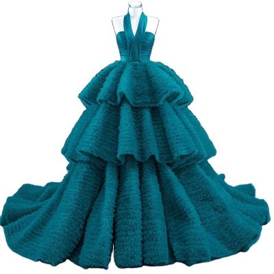 China Breathable Sexy Dress Dresses 2021 Serene Hill Green Halter Tiered Wedding Day Sleeveless Lace Up High End Bridal Gowns For Women HM67232 for sale