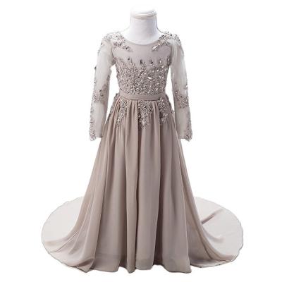 China Regular Gray Long Sleeves Children Flower Girl Dresses Serene Hill HTA0004 Beaded Simple Party Wear Dresses For Kids for sale