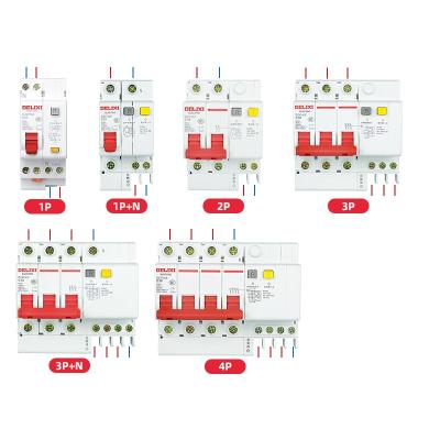 China Series 6-125A 230V-400V ELCB/RCBO overload/short circuit /ELCB DELIXI dz47sle earth leakge circuit breakers 1P 1P+N 2P 3P 3P+N 4P types for sale