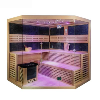 China Indoor computer control panel 3-4 people Finland steam sauna room with beautiful stone on the wall for sale