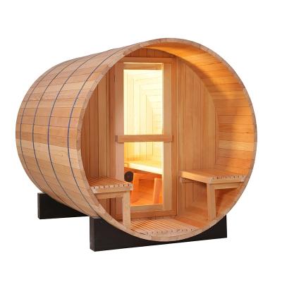 China With Outer Windows Traverse Sauna 7 Person Round Barrel Sauna Machine Room Round Barrel Sauna Room for sale