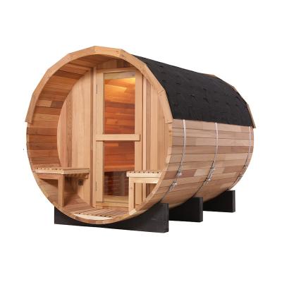 China Canadian Cedar Barrel Sauna Electric/Wooden Fired Stove Computer Control Panel 6KW Outdoor Red Barrel Wood Sauna for sale