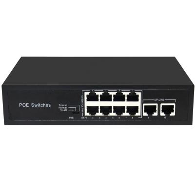 China LACP hotselling IEEE802.3 af /at 100Mbps 10-Ports PoE Switch with 8 PoE ports and 2 uplinks for sale