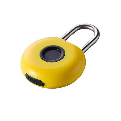 China 2022 new fashion smart lock fingerprint round padlock electronic lock  yellow key less entry door lock compact and lightweight 69mm*45mm*16.5mm for sale