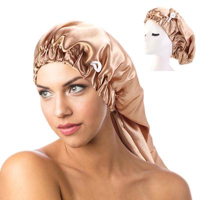 China New Elastic Hair Care Women's High Elastic Hair Band Night Long Image Hair Satin Hood Sleep Hat With Button for sale