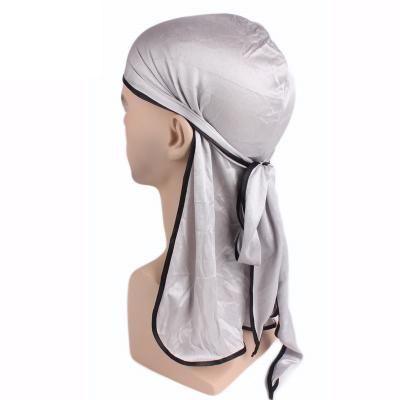 China Amazon Nylon Multicolor Unisex Extra Long Edge Satin Durag Tail Ties Headwraps To Cover Satin Durag Silky for sale