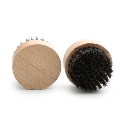 China Duct Round Shape Wave Brush Natural Wooden Boar Hair Mens Beard Brush for sale