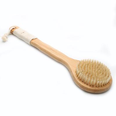 China All Natural Long Handle Back Brush Round Body Natural Wooden Bath Massage Shower Bristle Handle Brush for sale