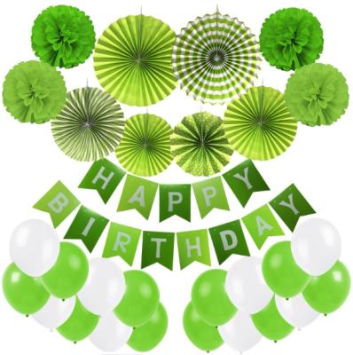 China New Product Non-Toxic Green Happy Birthday Foil Banner Foil Fan Balloon Ball Garland For Baby Birthday Jungle Theme Party Decoration Set for sale