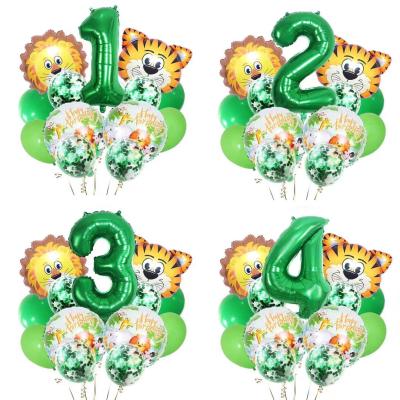 China Jungle Tiger Animal Lion Foil Balloon Latex Number Kids Birthday Decoration Balloon Toy Gift Event Giant Green Party Supplies for sale