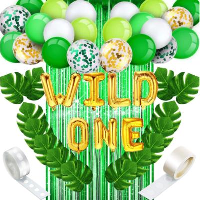 China ONE WILD wild party letter number decorative foil balloon set baby boy green animal girl jungle 1st birthday backdrop decoration for sale