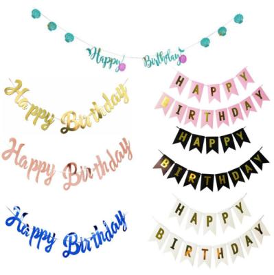 China Non-Toxic Custom Happy Birthday Alphabet Bunting Metallic Foil Banner Set Party Pennant Flags And Banners Black White Supplies for sale