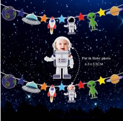 China Bright Alien Spaceship Theme Rocket Flag Boy Birthday Decoration Banner Astronaut Photobooth Props Party Supplies for sale