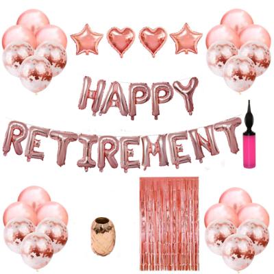 China Rose Gold Women Retirement Decoration Foil Balloon Happy Letter Flashing Confetti Balloons Foil Curtain for Retirement Supplies for sale