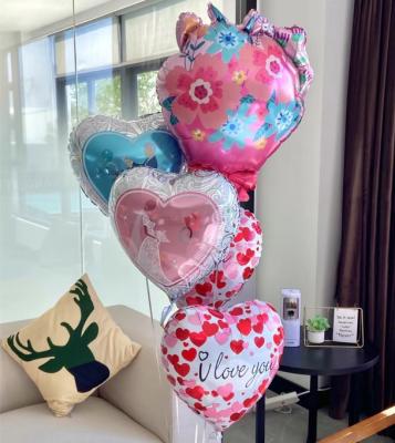 China Glittering Rose Gold Blue Printed Foil Balloon Proposal Supplies Wedding Decoration Props Love Heart Ring Design Inflatable Helium Balloons for sale