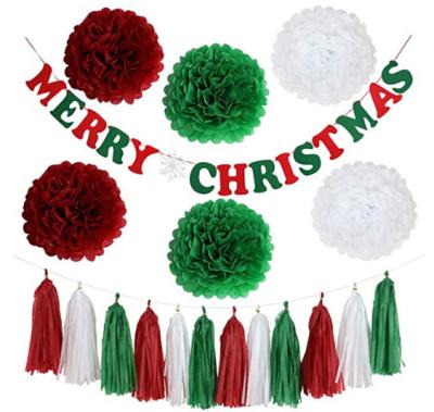 China Yiwu Eco-friendly And Modern Merry Christmas Banner Honeycomb Flower Ball Christmas Paper Fans Christmas Decoration Disposable Bunting Christmas Party Backdrop Supplies for sale