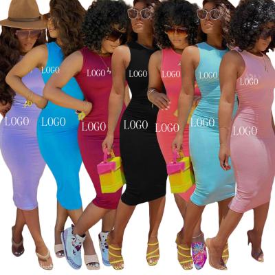 China 2021 Custom Logo Anti-Static Slim Women's Bodycon Dress Summer Sleeveless Multicolor Plus Size Dresses Women Casual Dress for sale