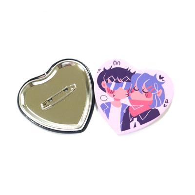 China Custom Round Pin Button Tinplate Badge Custom Made Anime Cheap Promotional Button Badge Cutter Love Shape Heart for sale