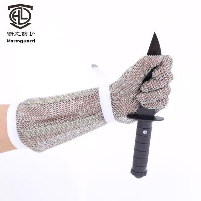 China Slaughter houses fish and shellfish processing Shock proof knitting safety gloves split leather stainless steel anti-cutting for sale