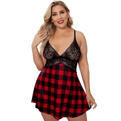 China Wholesale plus size plus size pajamas border deep v-neck lace stitching sexy suspender skirt wholesale women's ingerie for sale