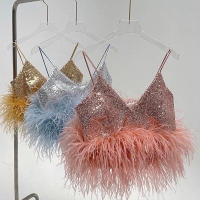 China QUICK DRY the latest club spice in summer 2022 will be wearing a sexy v-neck halter vest with sequined feathered fringe for sale