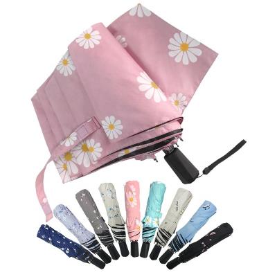 China Logo Prints Manual Open Three Folding CLASSIC Umbrella with Floral Prints for sale