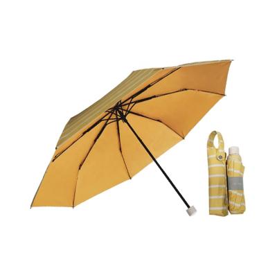 China Striped Fabric Three Fold Folding Umbrella With Color Coating Customizing Portable Umbrella Case for sale