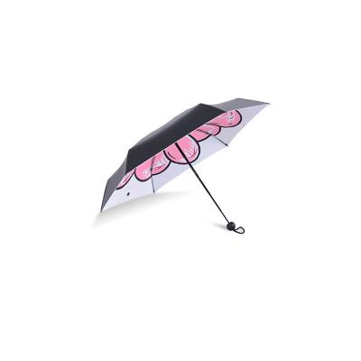 China Fabric Folding With Manual Five Folding Black Coating Open Umbrella With Floral Prints for sale