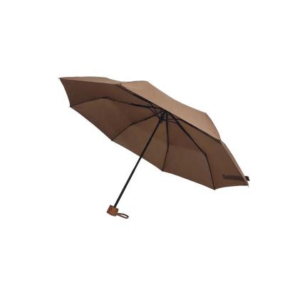 China CLASSIC Leather Handle 3 Folding Design Manual Umbrella With Customized Color for sale