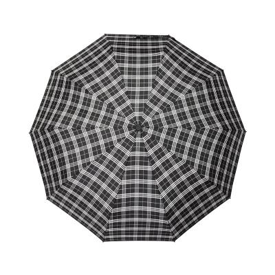 China Business CLASSIC Cloth Plaid Umbrella Full Automatic Man Umbrella Open And Close Three Folds Umbrella With Customized for sale