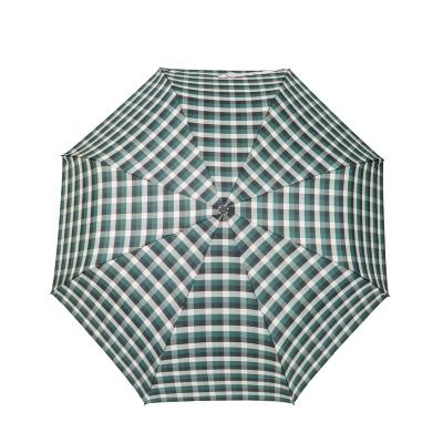 China CLASSIC Green Plaid Fabric Three Full Automatic Umbrella Open And Close Folds With Customized for sale