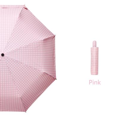 China Folding Plaid Umbrella Pink Color Coating Full Automatic Open And Close Three Folds Customizing Umbrella for sale