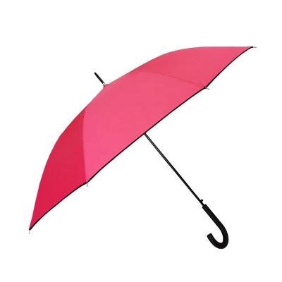 China CLASSIC Pink Semi-automatic Crook Handle Straight Umbrella With Fluorescent Customized for sale