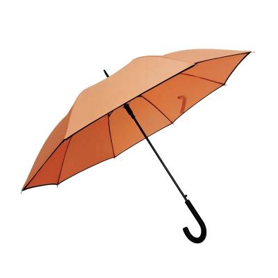 China Semi-automatic 1 Mode Orange Fluorescent Crook Handle Straight Umbrella With All Customized for sale