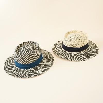 China Wholesale Custom Character Logo Panama Beach Summer With Accessories Wide Brim Straw Hat 2 Tons Fedora Hat for sale